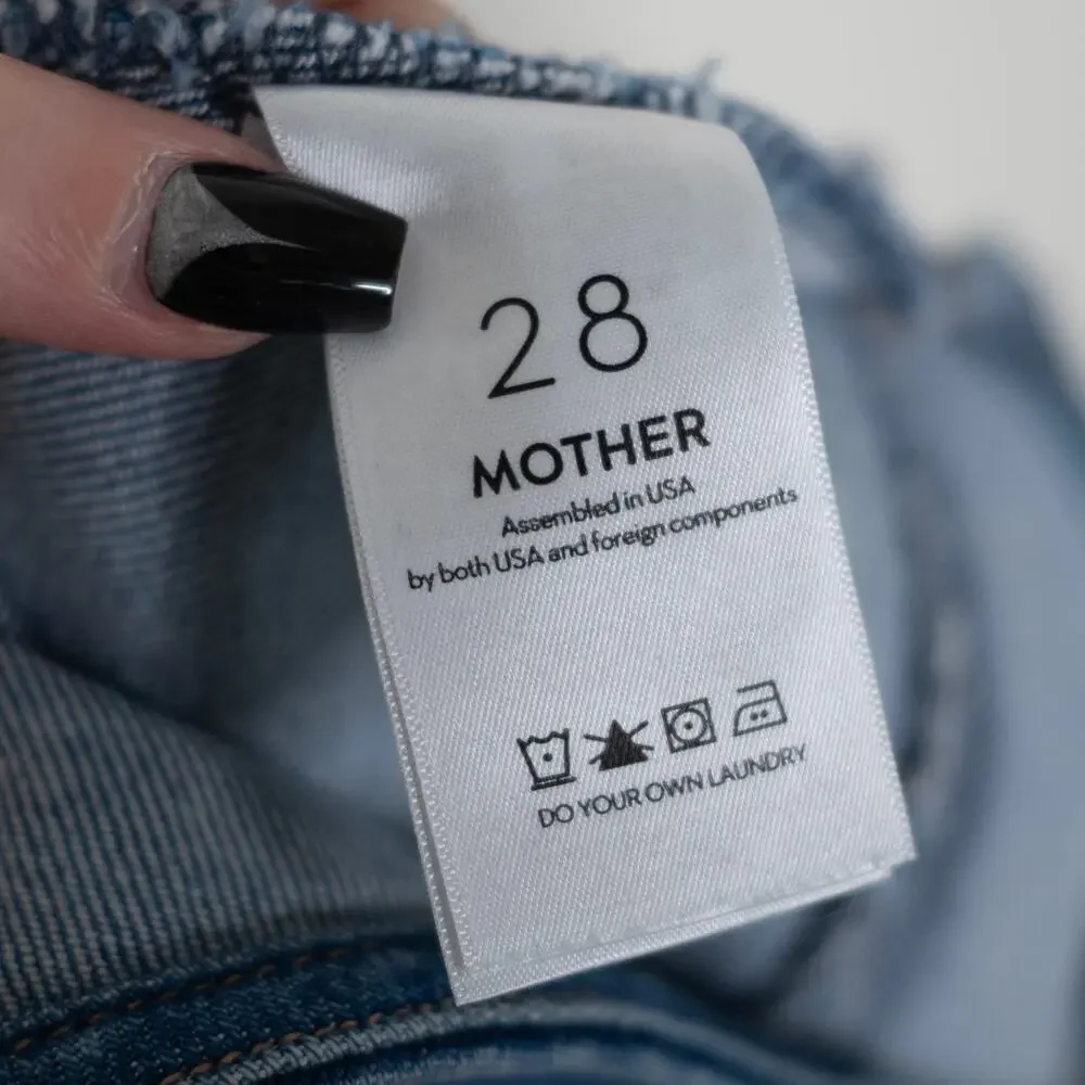MOTHER The Minx Denim Mini Skirt Layover Ruffle Asymmetric SZ 28